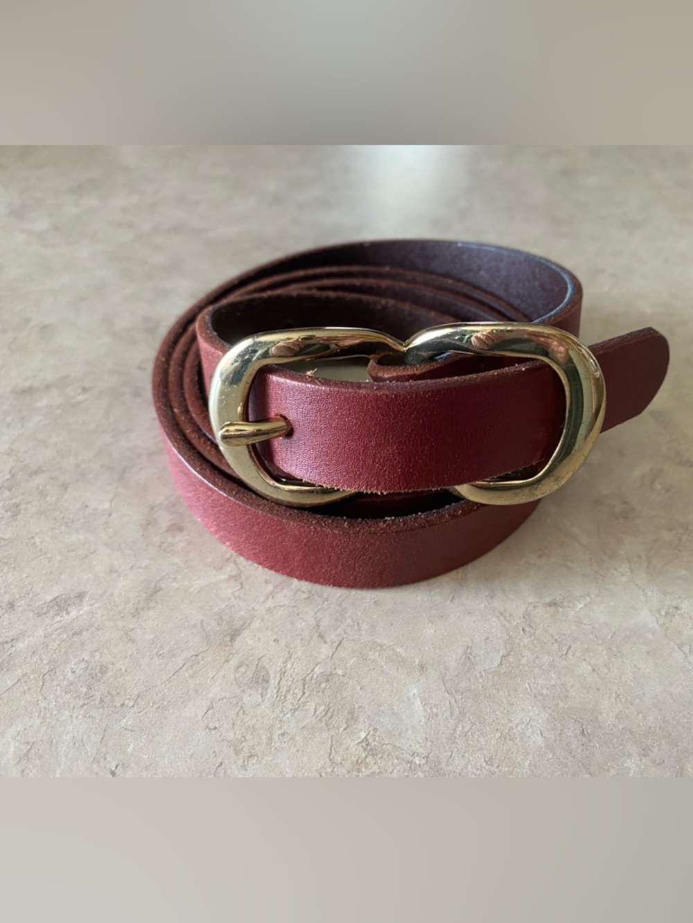 Lands End leather belt double-loop buckle
